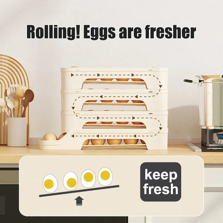 Viskana Egg Box RolloMaxx | 4-Tier Egg Organizer | Space-Saving & Self-Rolling | Transparent Design