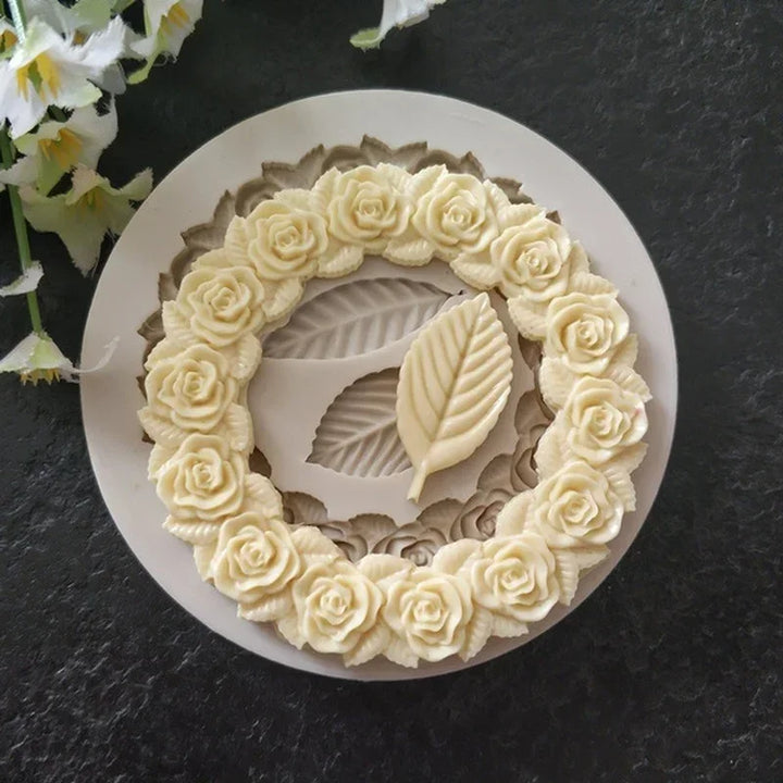 Viskana DekoMould Silicone Mold Rosette & Leaves | For Fondant, Chocolate & Sugar Paste | Finest Baking Decoration & Frame Designs