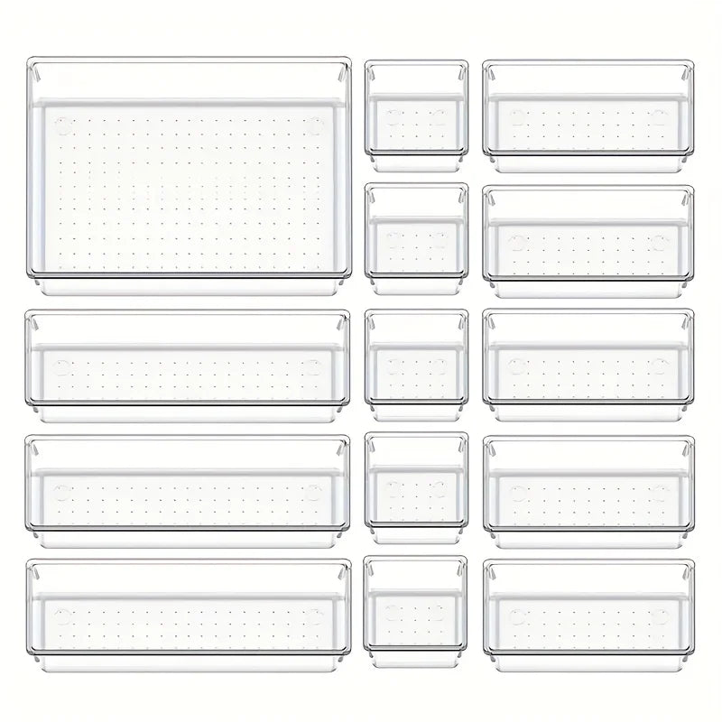 Viskana Clearyx Organizer Set | 18-piece Transparent | Modular & Stackable | For Bathroom, Kitchen & Office