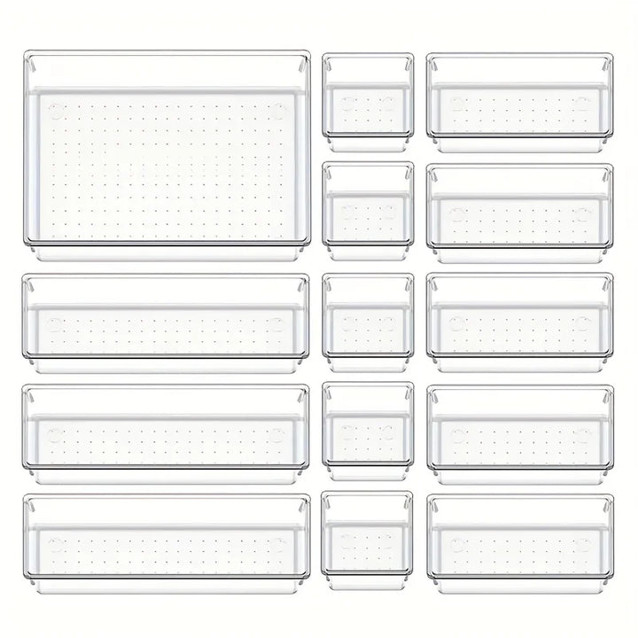 Viskana Clearyx Organizer Set | 18-piece Transparent | Modular & Stackable | For Bathroom, Kitchen & Office
