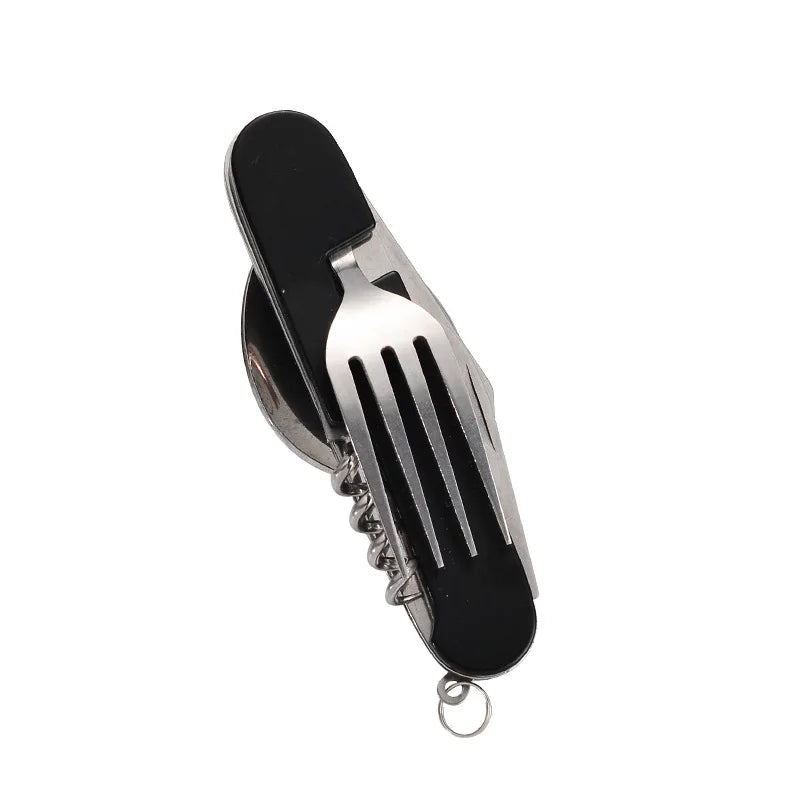 Viskana 4-in-1 Outdoor Cutlery Set Camplico | Foldable Spoon, Fork, Knife & Bottle Opener | Stainless Steel & Compact | For Camping & Travel