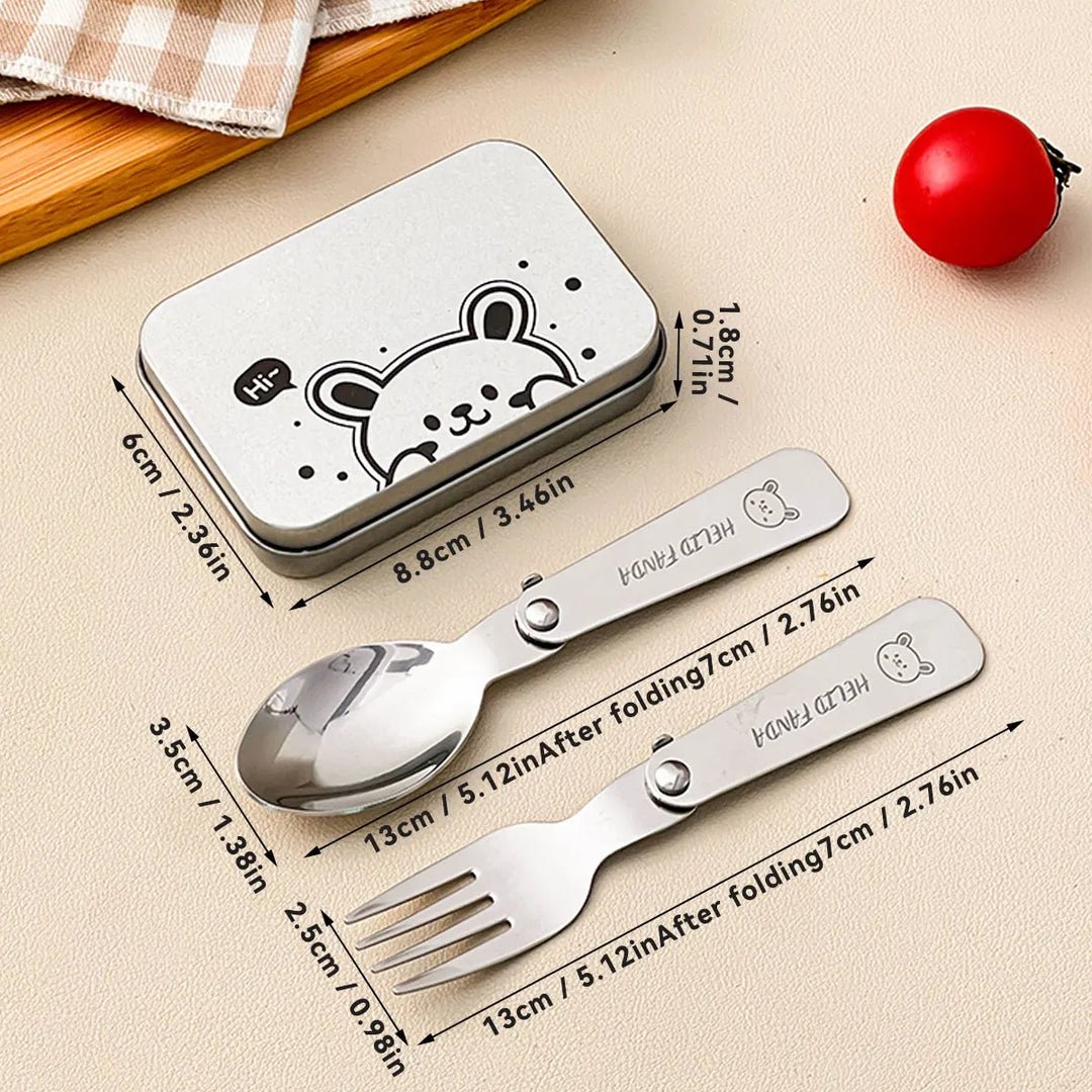 Viskana Trekking Camping Cutlery 3-piece | Foldable Spoon & Fork with Storage Box | Stainless Steel | Compact & Reusable