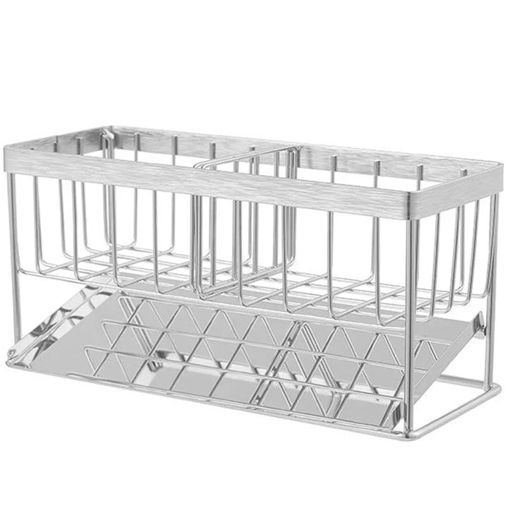 Viskana SteelNest | Sink organizer made of stainless steel | Sponge & soap holder with drip tray | 21×8.2×10 cm