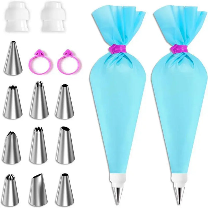 Viskana BakeDeko Piping Nozzle Set | Reusable Silicone Piping Bags with Stainless Steel Nozzles | For Cakes, Cupcakes & Pastries