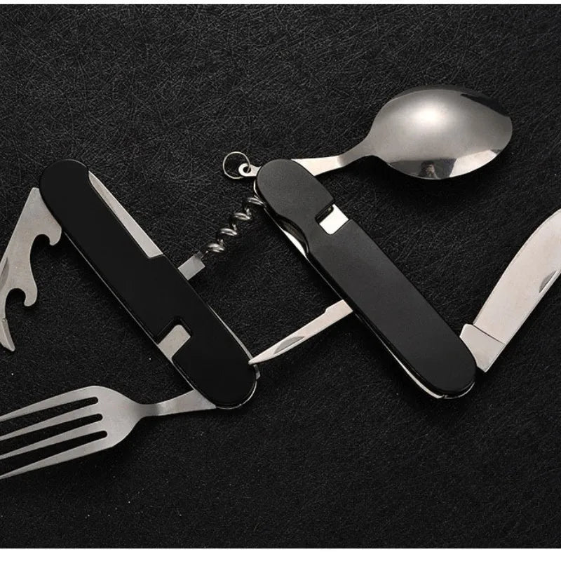 Viskana 4-in-1 Outdoor Cutlery Set Camplico | Foldable Spoon, Fork, Knife & Bottle Opener | Stainless Steel & Compact | For Camping & Travel