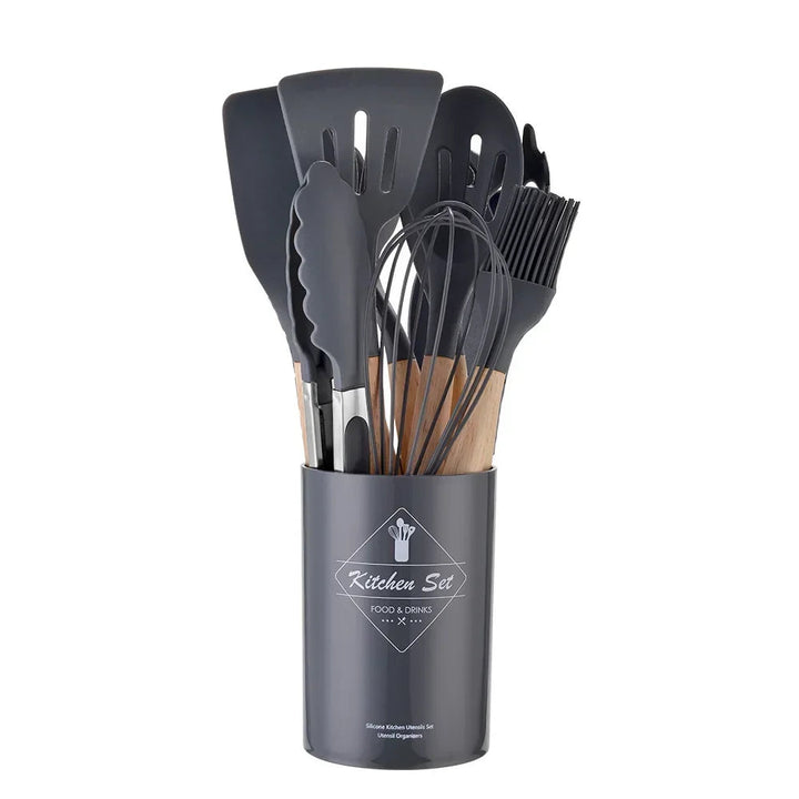 12-piece silicone cooking utensils set with wooden handles Viskana