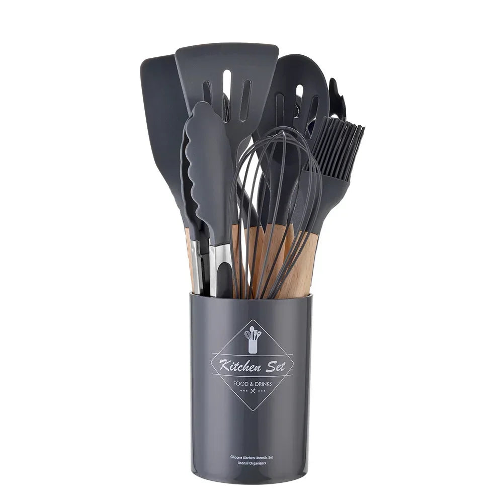 ChefEase – 12-piece Silicone Cooking Utensils Set with Wooden Handles Viskana