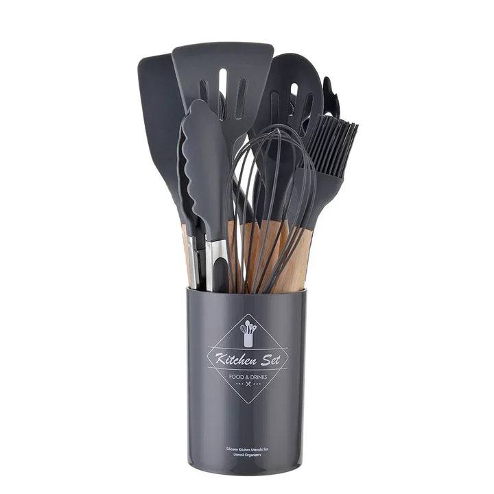 ChefEase – 12-piece Silicone Cooking Utensils Set with Wooden Handles Viskana