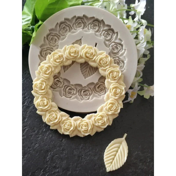 Viskana DekoMould Silicone Mold Rosette & Leaves | For Fondant, Chocolate & Sugar Paste | Finest Baking Decoration & Frame Designs