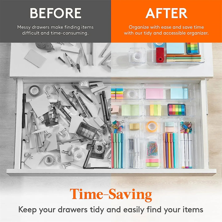Viskana Clearyx Organizer Set | 18-piece Transparent | Modular & Stackable | For Bathroom, Kitchen & Office