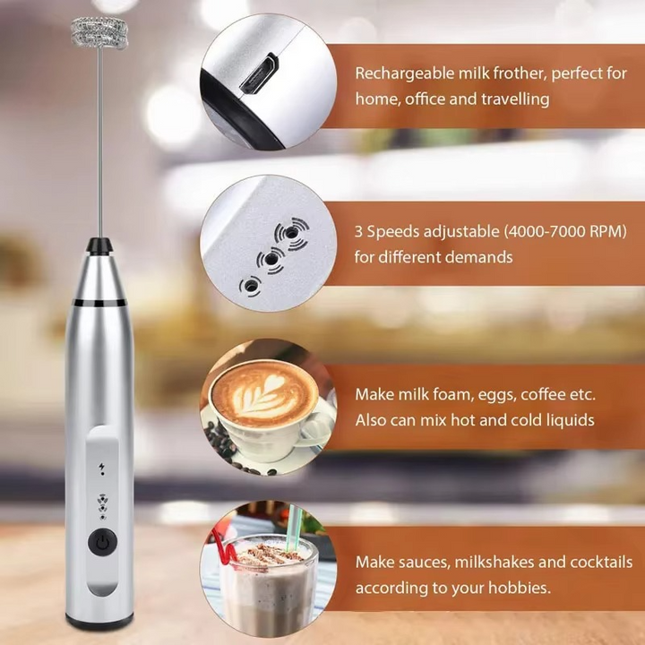 Viskana Portable USB Electric Milk Frother Handheld Coffee Whisk and Mini Food Blender