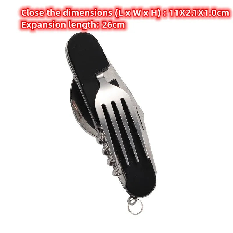 Viskana 4-in-1 Outdoor Cutlery Set Camplico | Foldable Spoon, Fork, Knife & Bottle Opener | Stainless Steel & Compact | For Camping & Travel