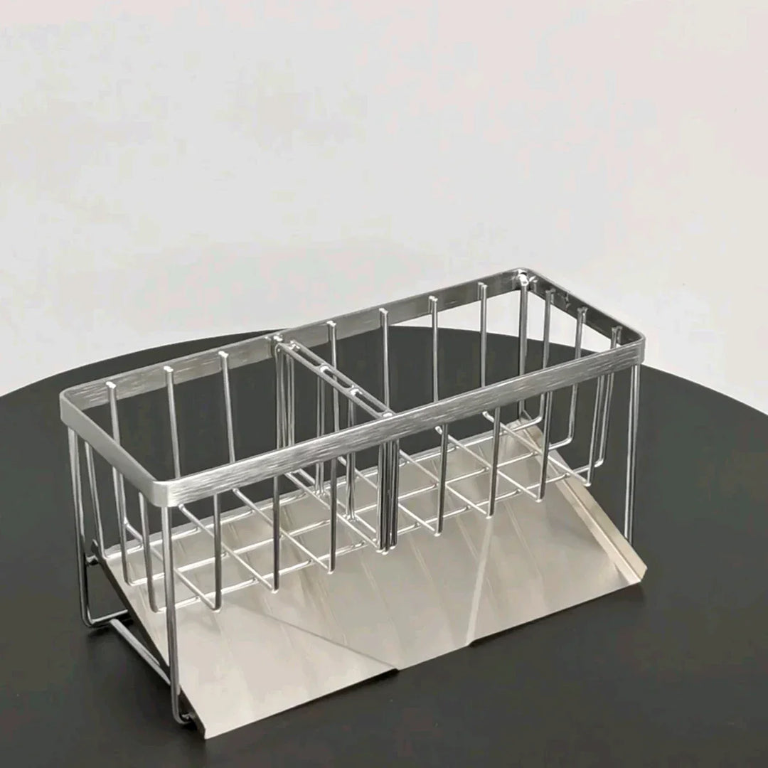 Viskana SteelNest | Sink organizer made of stainless steel | Sponge & soap holder with drip tray | 21×8.2×10 cm