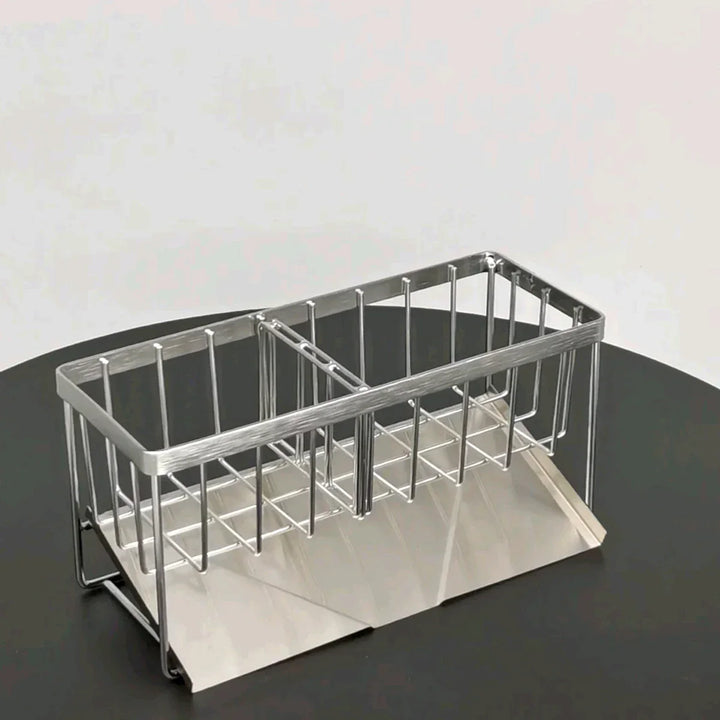Viskana SteelNest | Sink organizer made of stainless steel | Sponge & soap holder with drip tray | 21×8.2×10 cm