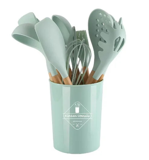 12-piece silicone cooking utensils set with wooden handles Viskana