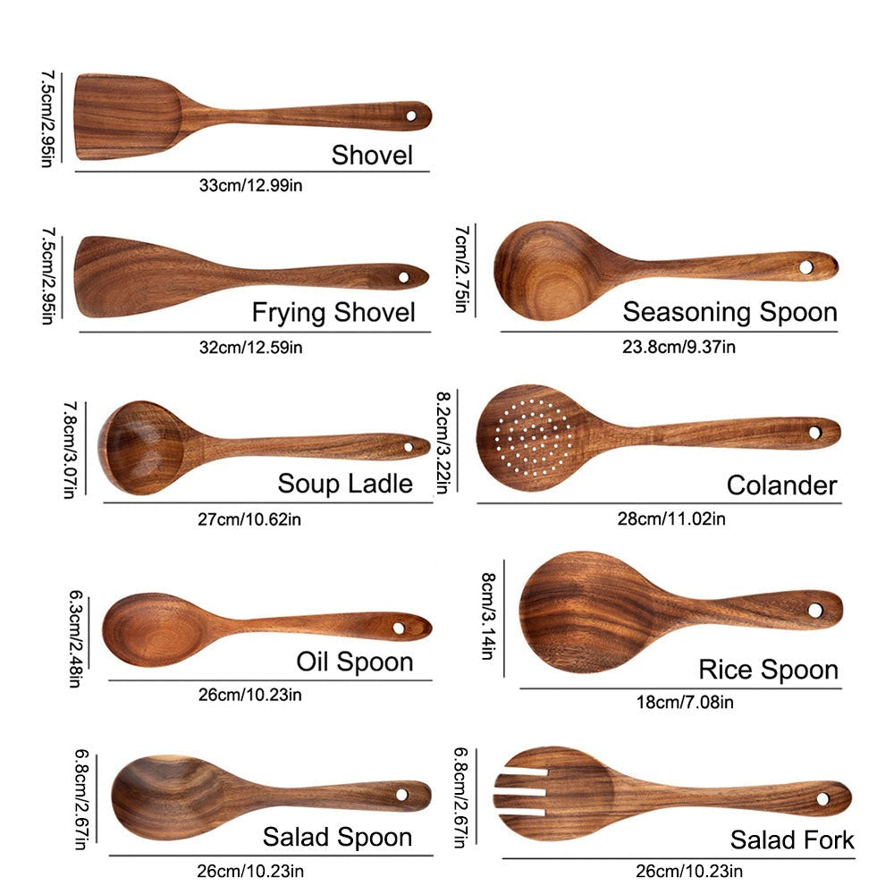Natural Wood Tableware and Kitchen Tool Set - Non-Scratch & Easy to Clean Viskana