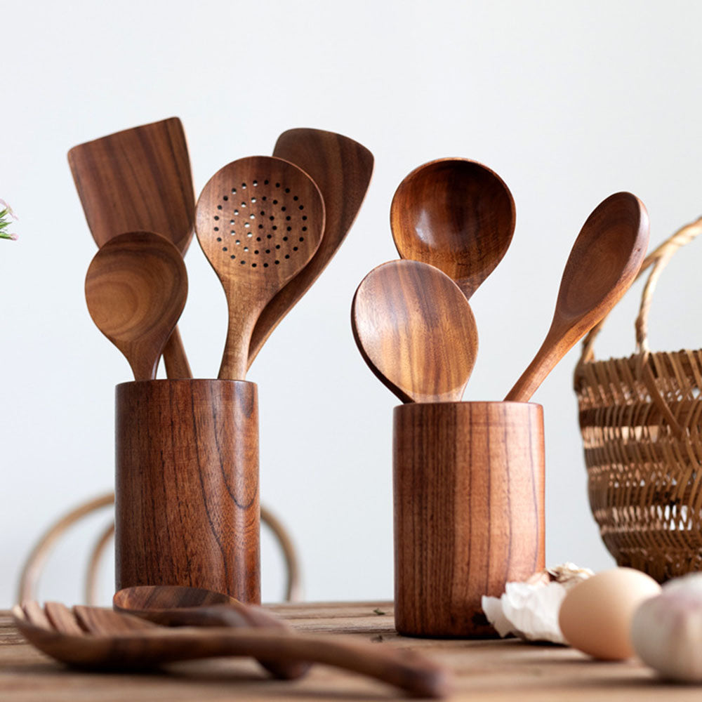 Natural Wood Tableware and Kitchen Tool Set - Non-Scratch & Easy to Clean Viskana