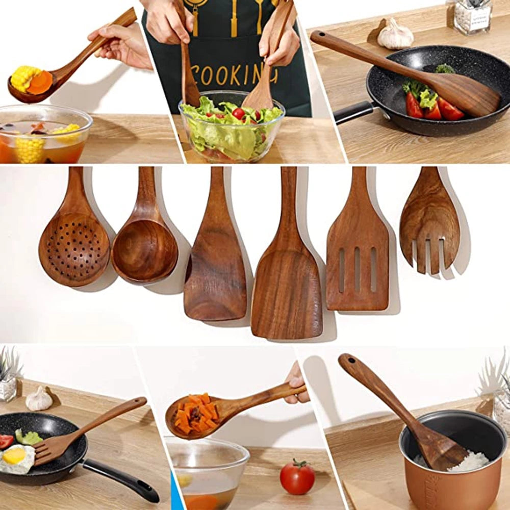 Natural Wood Tableware and Kitchen Tool Set - Non-Scratch & Easy to Clean Viskana