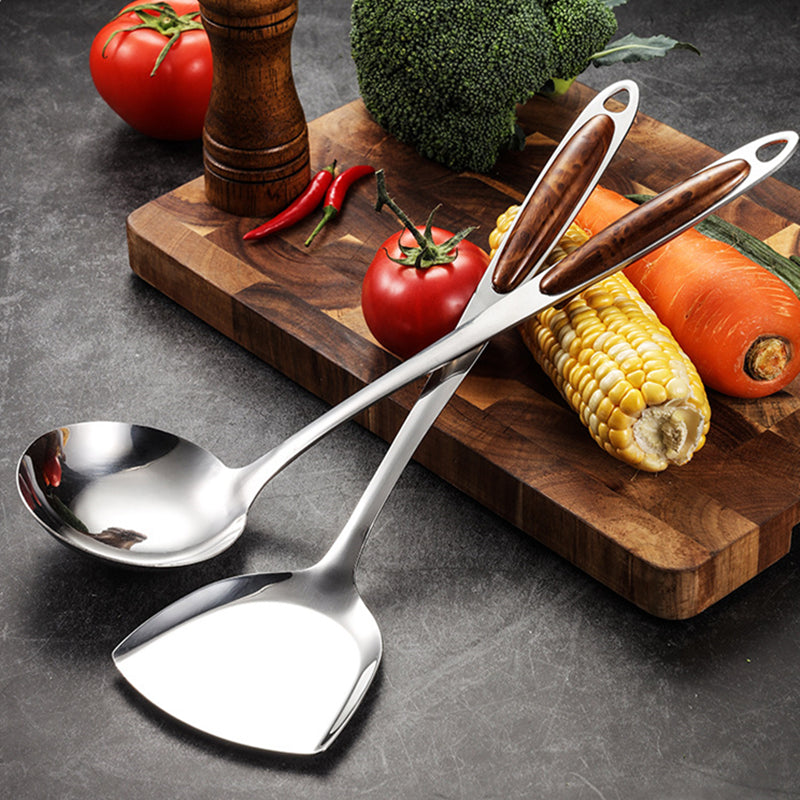 Viskana Stainless Steel Kitchen Utensil Set with Wooden Handles – Ergonomic and Stylish