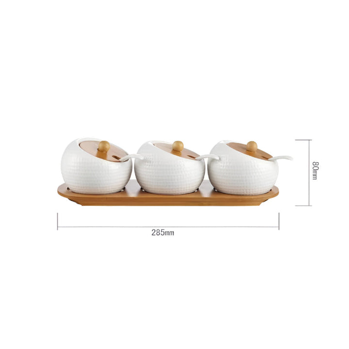 Viskana Elegant Ceramic Storage Jar Set with Bamboo Tray