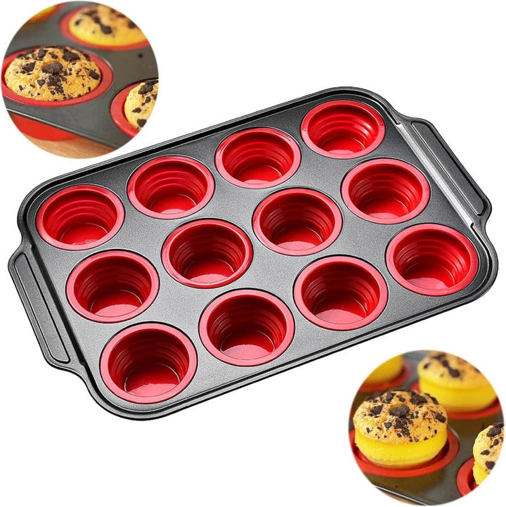 Viskana Press-Release Silicone Muffin Pan with Sturdy Metal Frame