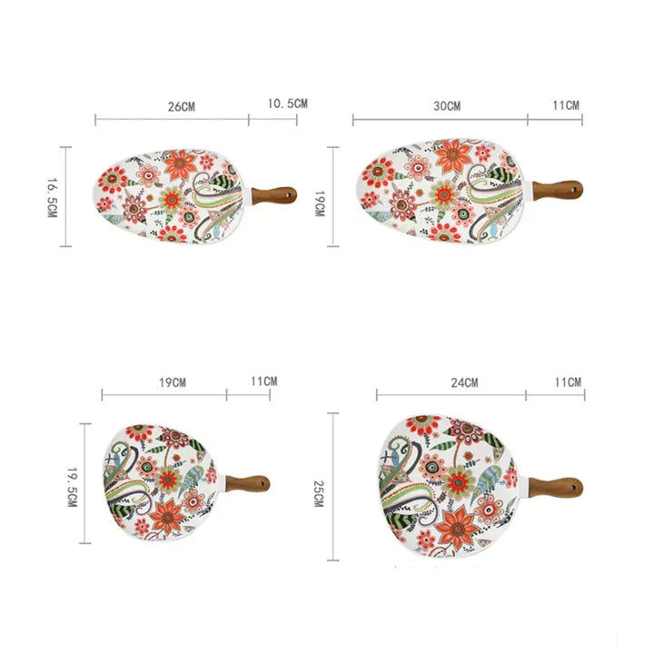 Viskana Elegant Nordic Ceramic Dinner Plates with Wooden Handle