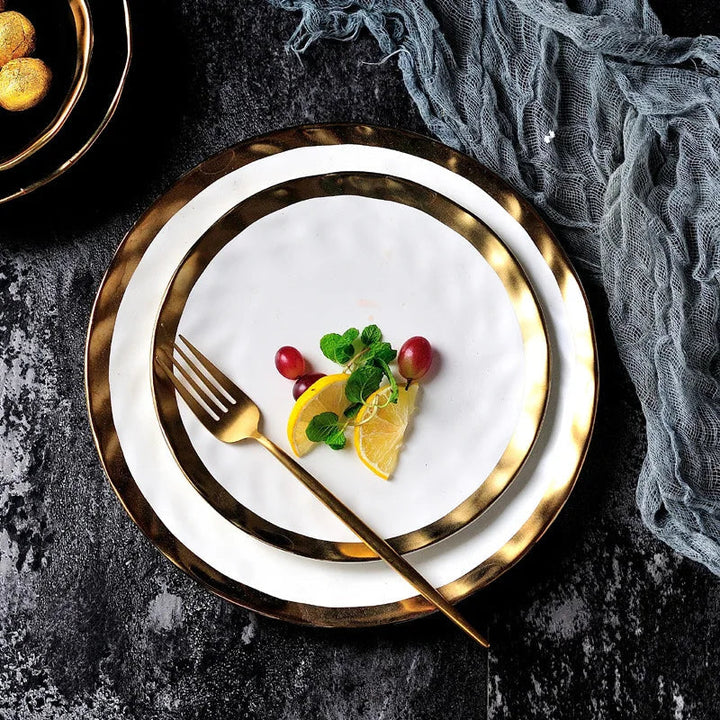 Viskana Elegant Ceramic Beef Platter with Gold Edge