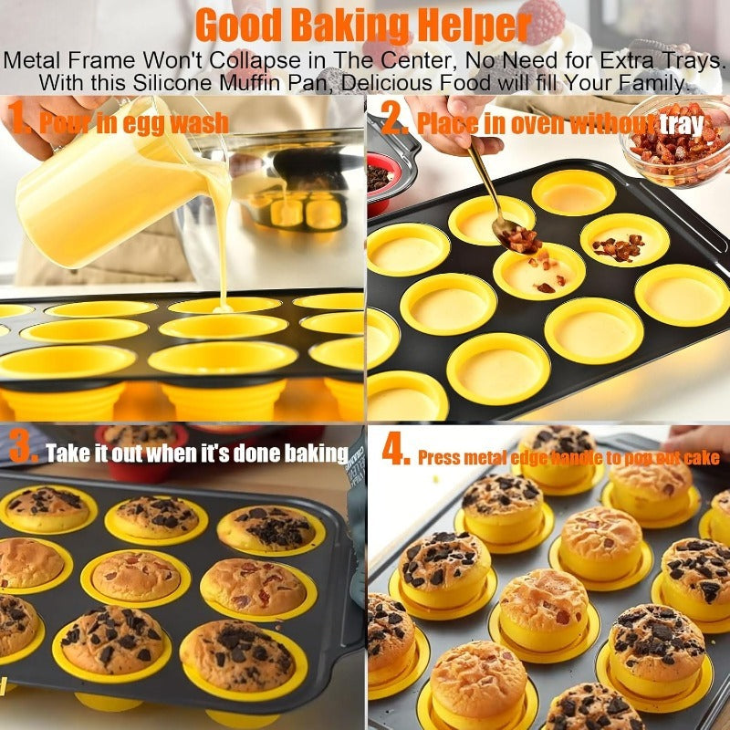 Viskana Press-Release Silicone Muffin Pan with Sturdy Metal Frame