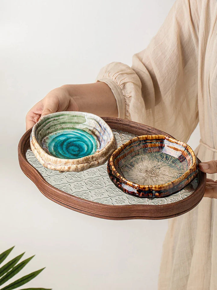 Ceramic Ice Cracked Glaze Molecular Cuisine Tableware Dessert Platter Viskana