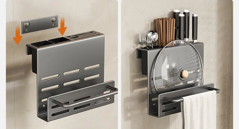 ChefSpace Wall-mounted Knife Holder with Cutting Board Storage – Stainless Steel Viskana