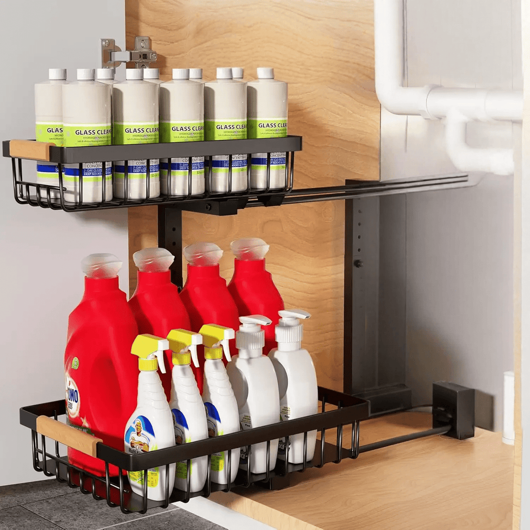 Viskana Curcura – Heavy-Duty Adjustable Steel Under Sink Organizer for Kitchen & Bathroom