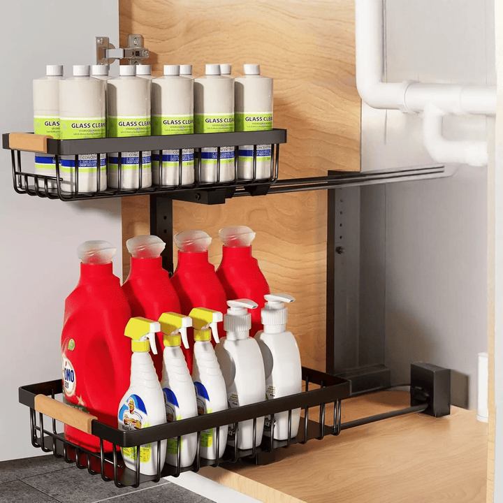 Viskana Curcura – Heavy-Duty Adjustable Steel Under Sink Organizer for Kitchen & Bathroom