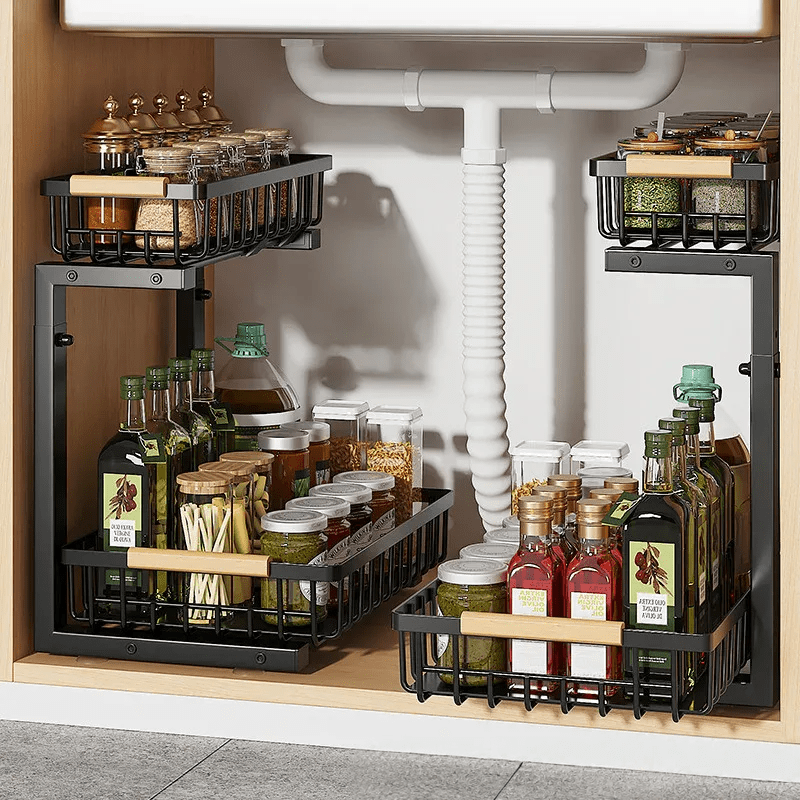 Viskana Curcura – Heavy-Duty Adjustable Steel Under Sink Organizer for Kitchen & Bathroom