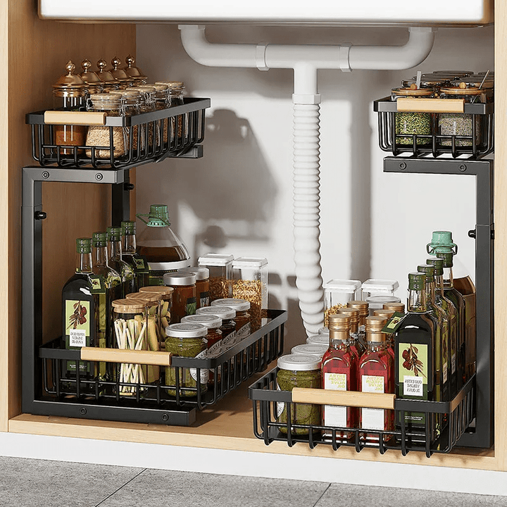 Viskana Curcura – Heavy-Duty Adjustable Steel Under Sink Organizer for Kitchen & Bathroom