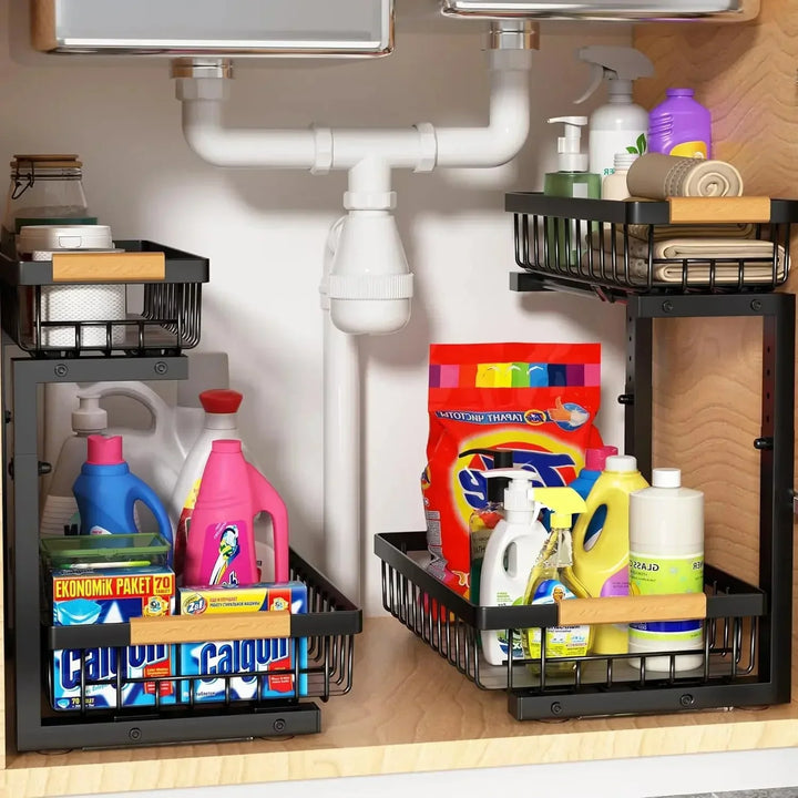 Viskana Curcura – Heavy-Duty Adjustable Steel Under Sink Organizer for Kitchen & Bathroom