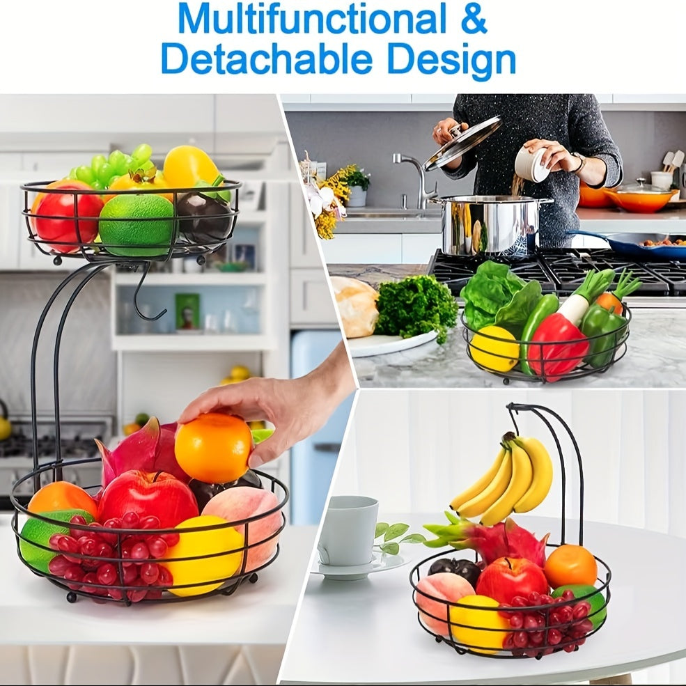 Viskana 2-Layer Oval Fruit Basket with Banana Holder – Metal Kitchen Organizer