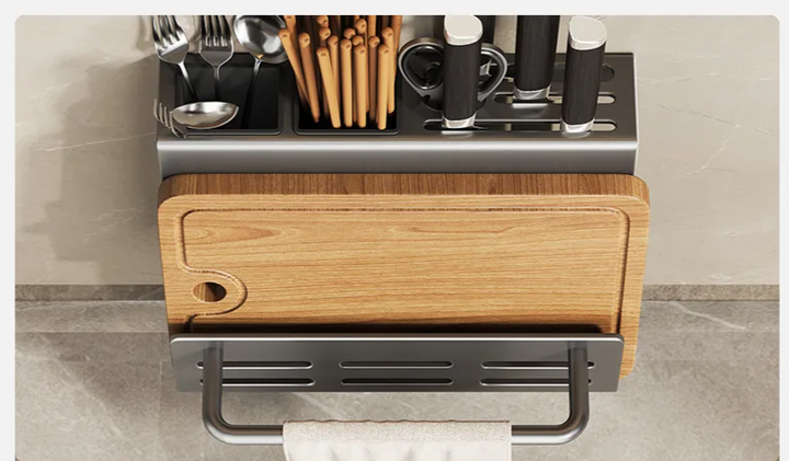 ChefSpace Wall-mounted Knife Holder with Cutting Board Storage – Stainless Steel Viskana