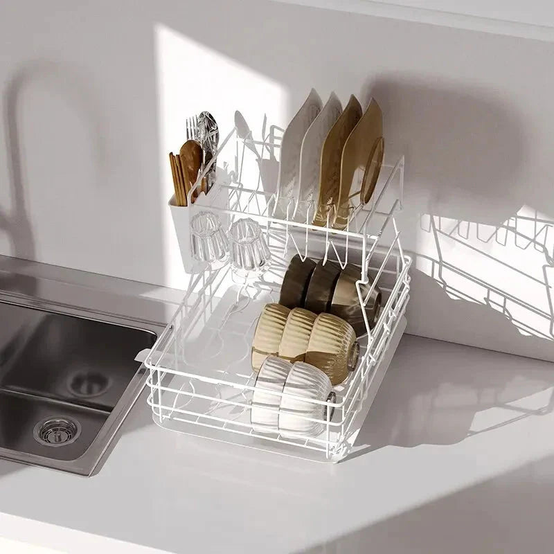 Double Stainless Steel Bowl and Dish Drain Rack Dishware Cleaning Rack Viskana