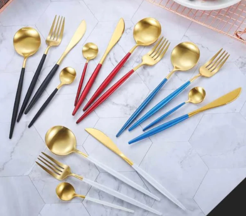 Viskana Luxury 24-Piece Gold-Silver Cutlery Set for Stylish Table Setting