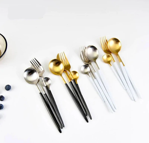 Viskana Luxury 24-Piece Gold-Silver Cutlery Set for Stylish Table Setting