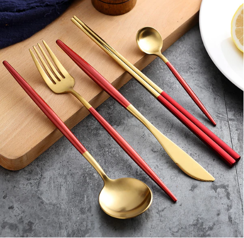 Viskana Luxury 24-Piece Gold-Silver Cutlery Set for Stylish Table Setting