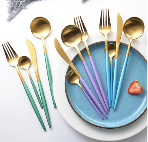 Viskana Luxury 24-Piece Gold-Silver Cutlery Set for Stylish Table Setting