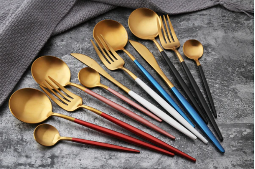 Viskana Luxury 24-Piece Gold-Silver Cutlery Set for Stylish Table Setting