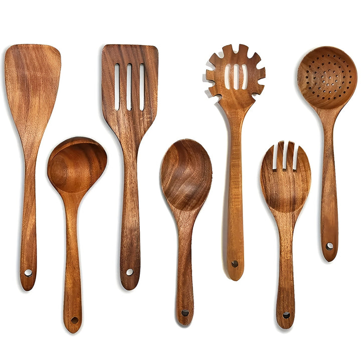 7-Piece Wooden Kitchen Utensil Set for Pans and Daily Cooking Viskana