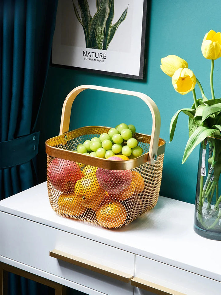 Viskana Iron Art Fruit Basket with Bamboo Handle