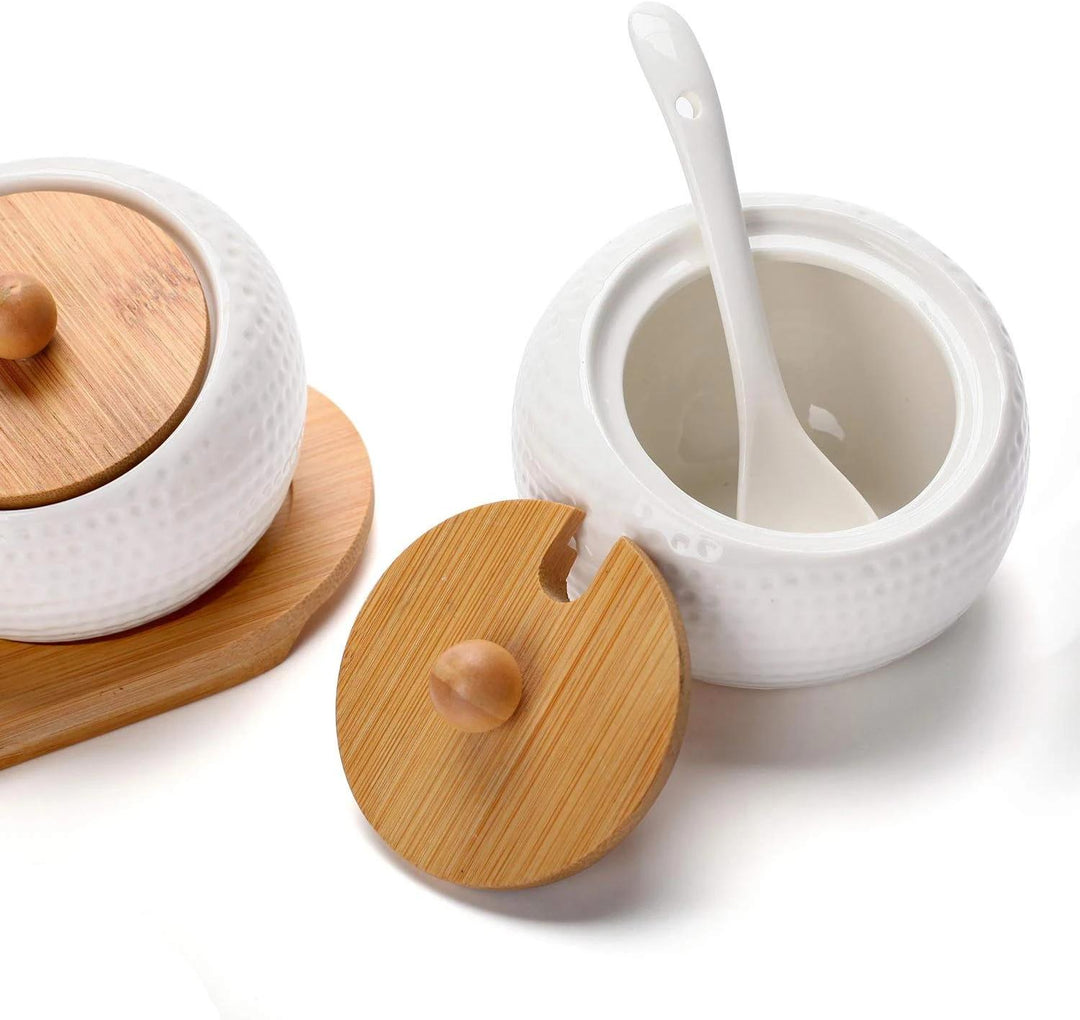 Viskana Elegant Ceramic Storage Jar Set with Bamboo Tray