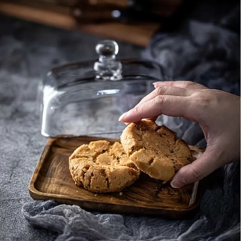 Viskana Wooden Butter Dish with Glass Lid – Elegant Tableware