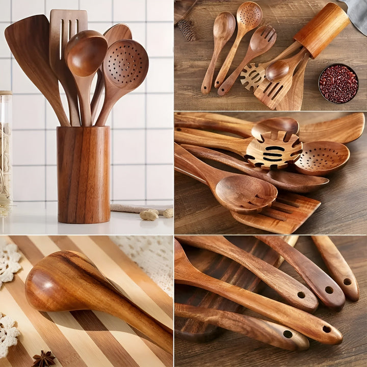 7-Piece Wooden Kitchen Utensil Set for Pans and Daily Cooking Viskana