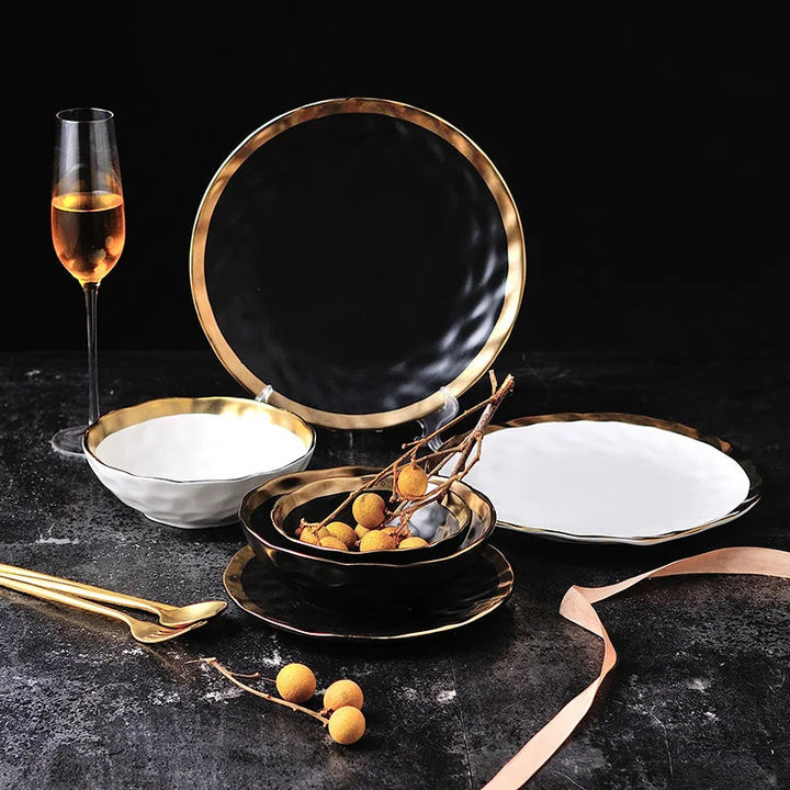 Viskana Elegant Ceramic Beef Platter with Gold Edge