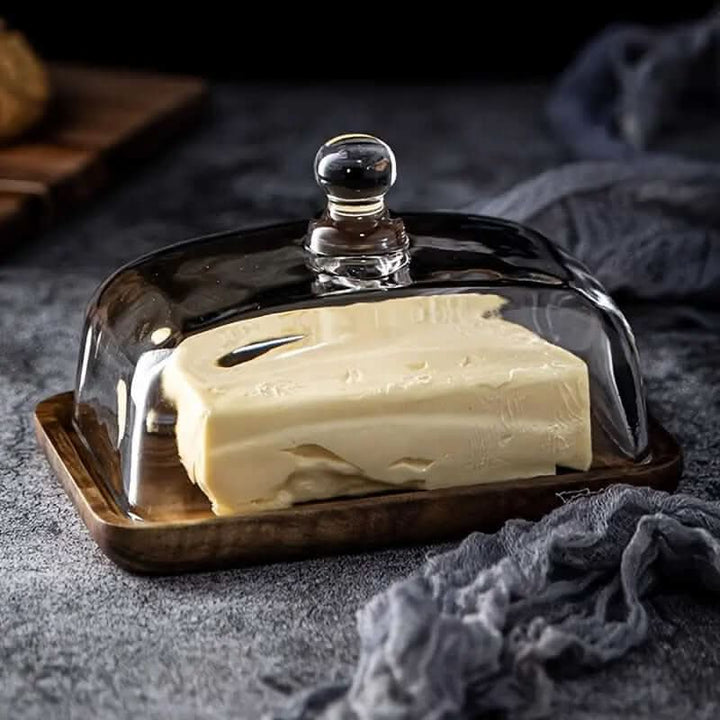 Viskana Wooden Butter Dish with Glass Lid – Elegant Tableware